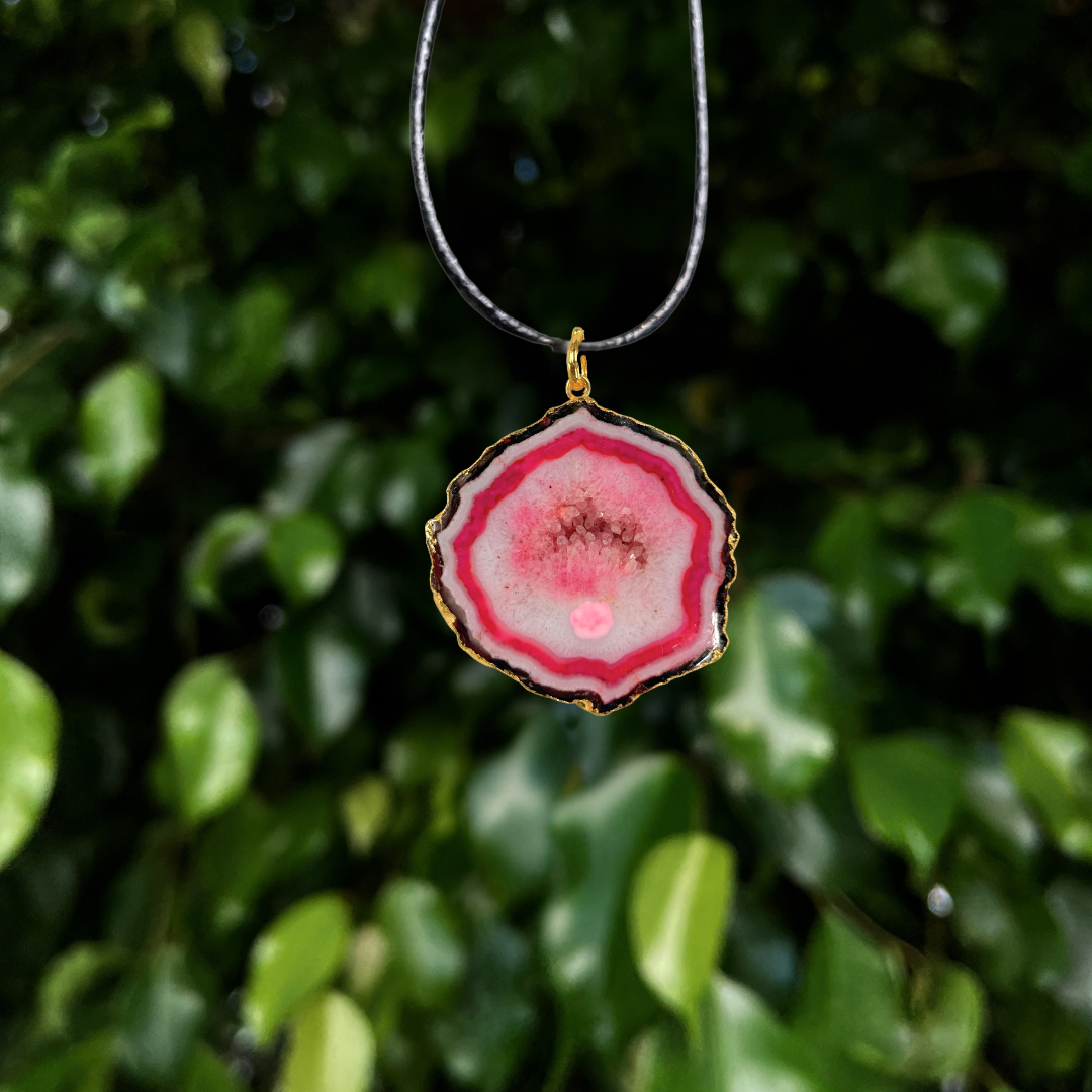 Pink Agate Geode Slice Pendant
