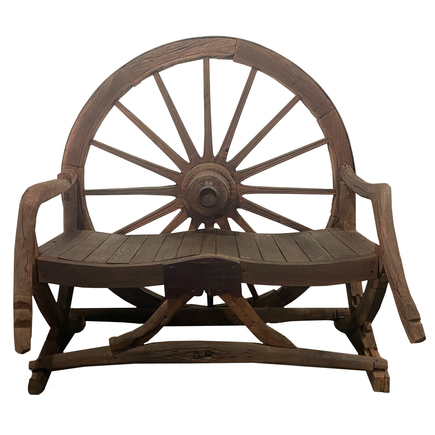 Rustic Wagon Wheel Bench