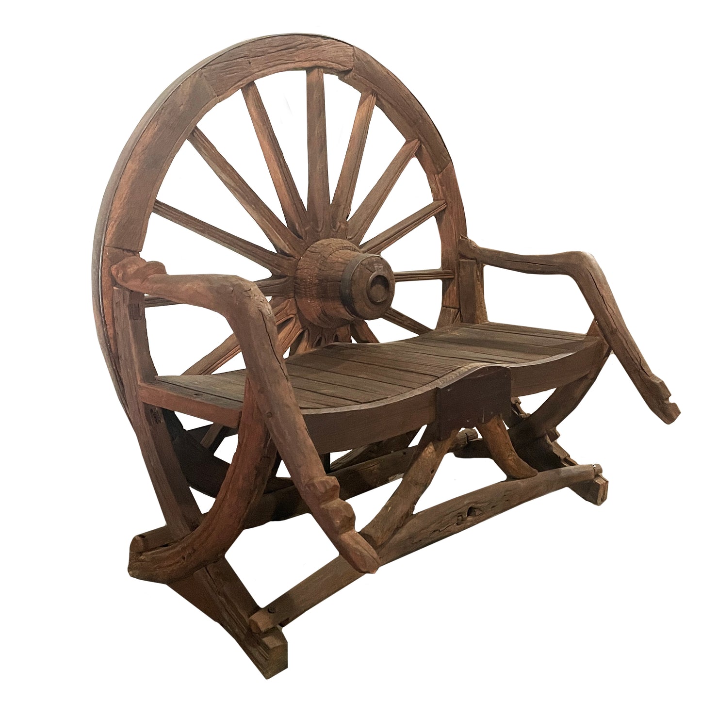 Rustic Wagon Wheel Bench