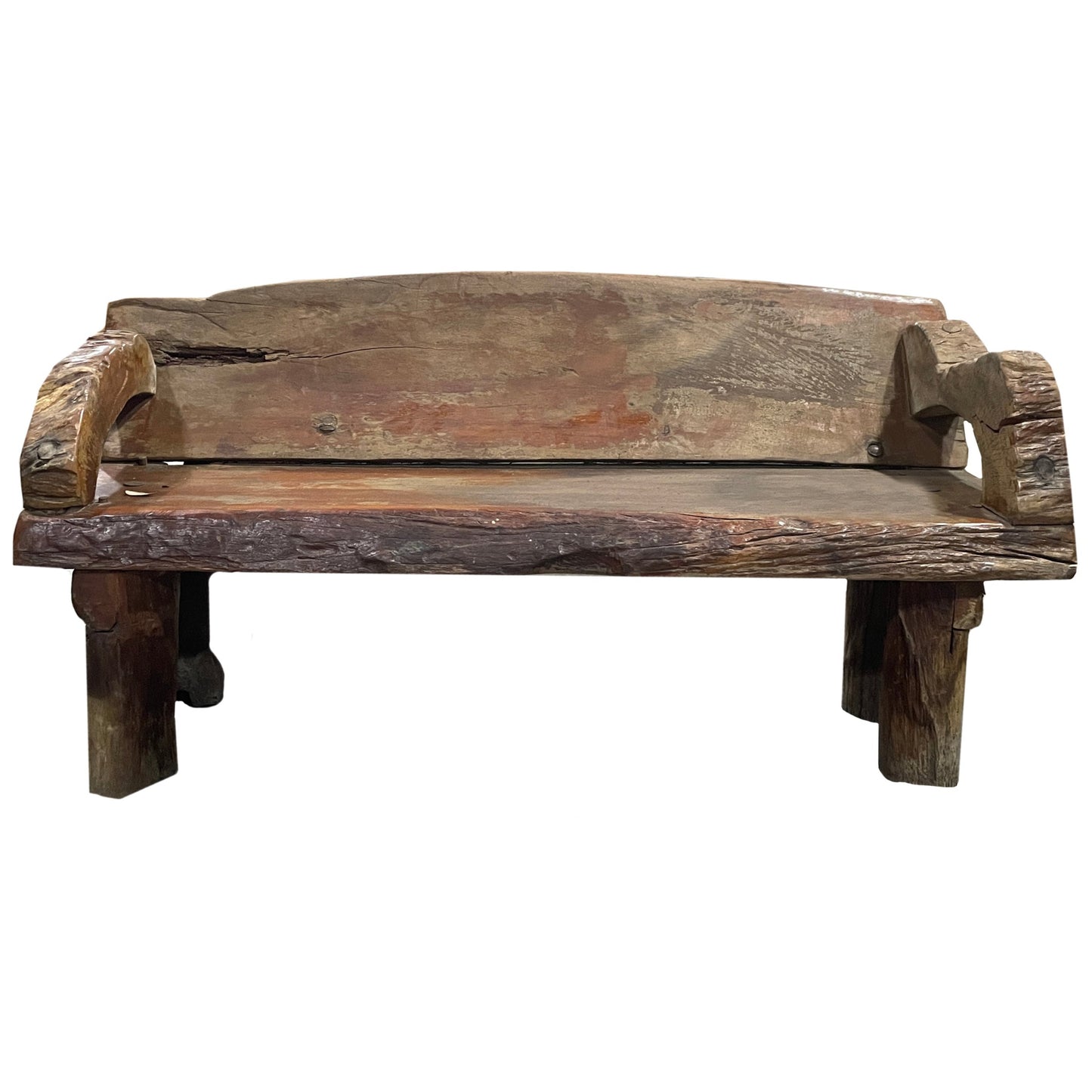Rustic Wooden Bench with Backrest