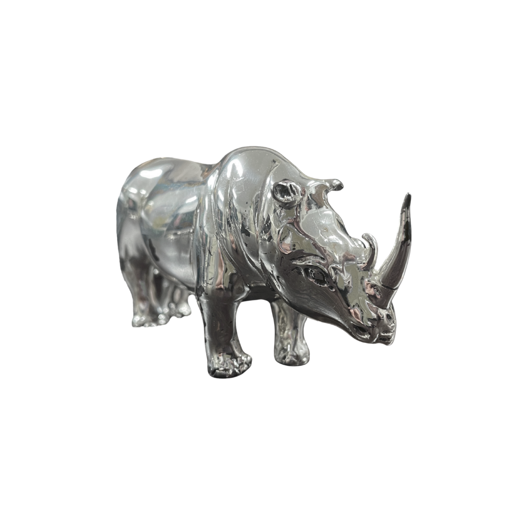 Silver Rhino Figurine