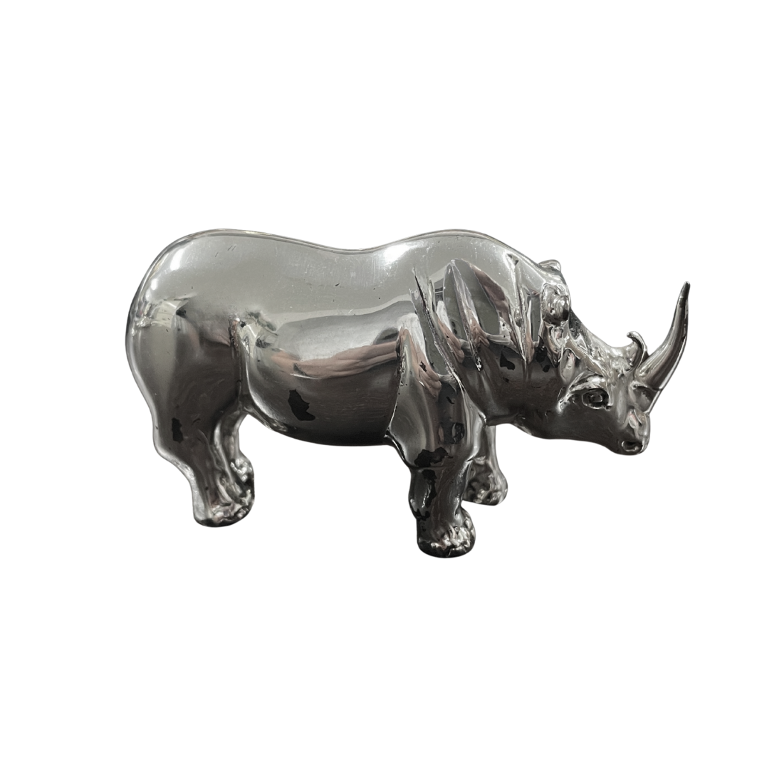 Silver Rhino Figurine
