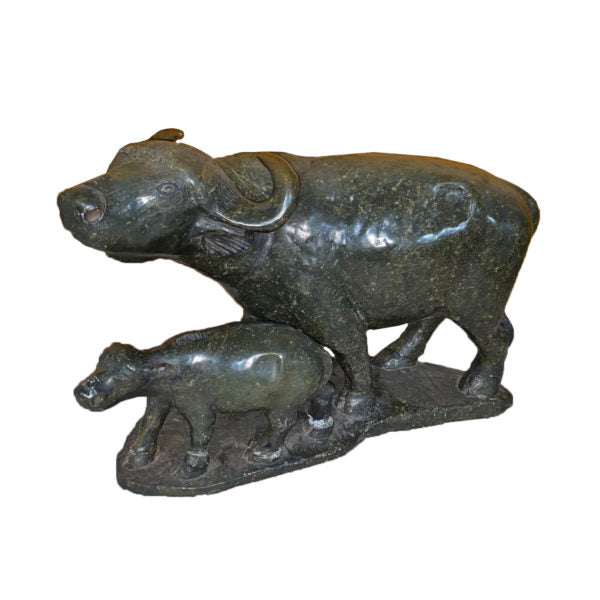 Cape Buffalo With Calf Sculpture
