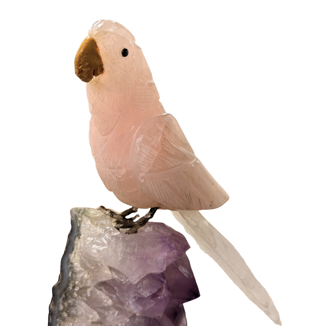 Rose Quartz Bird on Amethyst