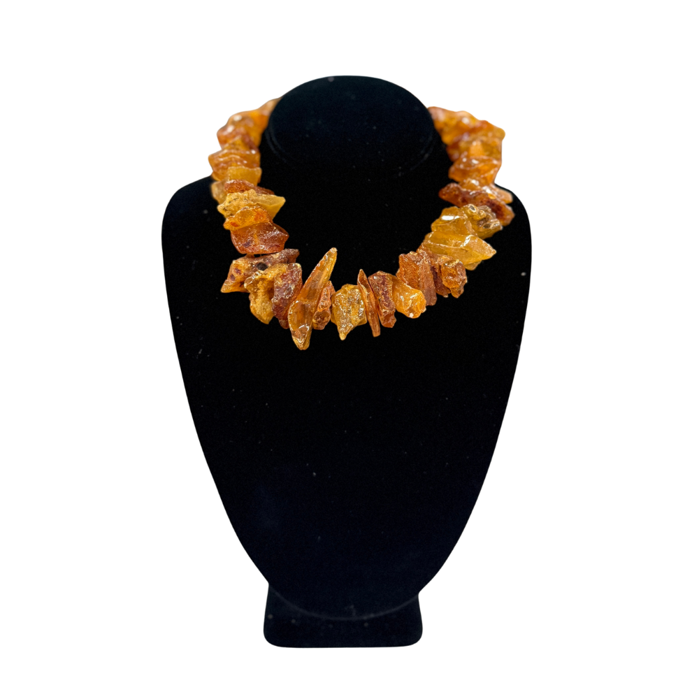 Amber Chunk Necklace with Pearl Clasp