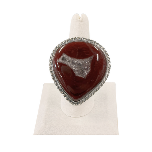 Red Agate with Druzy Center Ring
