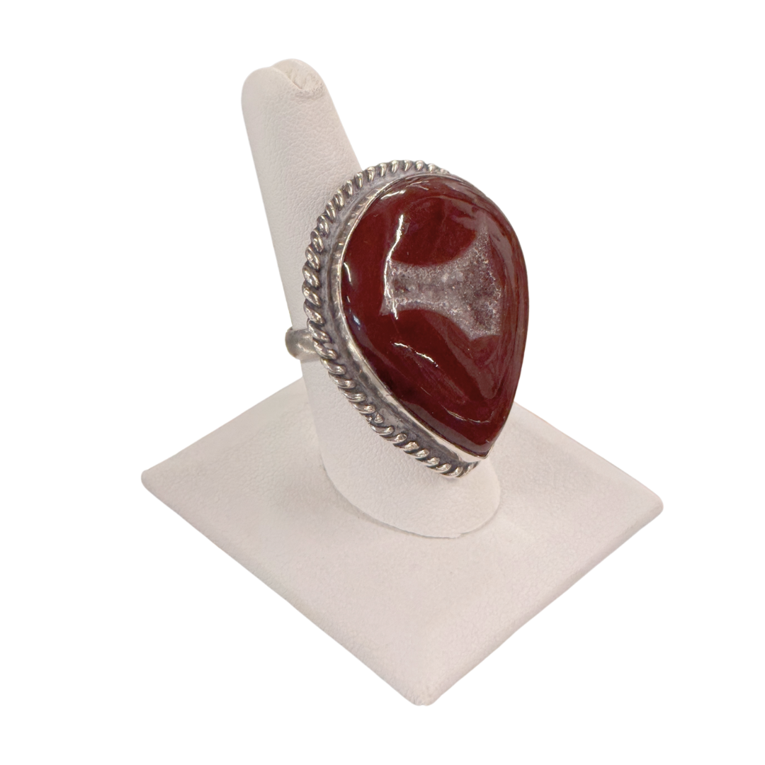 Red Agate with Druzy Center Ring