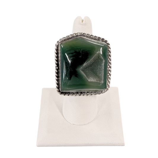 Green Agate Ring with Druzy Center