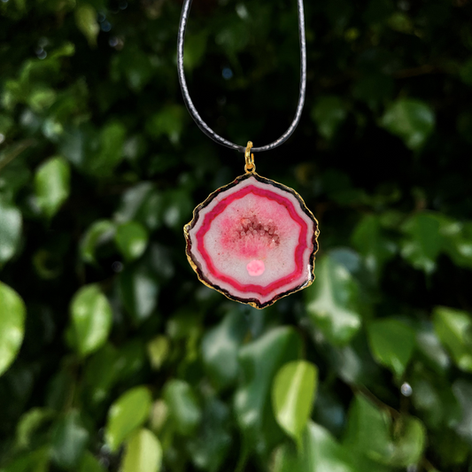 Pink Agate Geode Slice Pendant