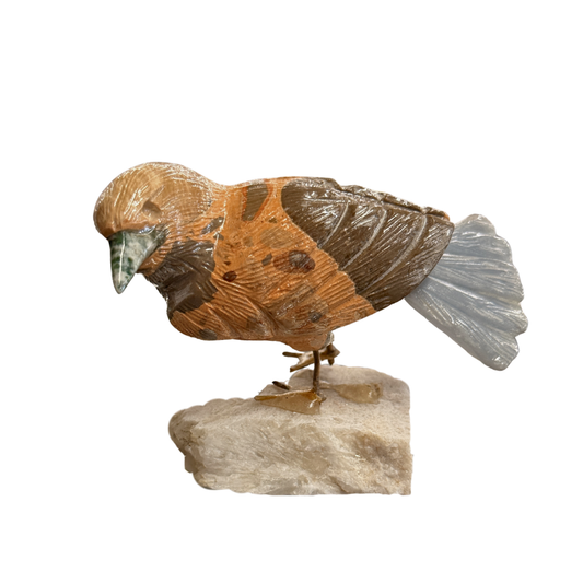 Multi-Stone Bird Carving on Calcite Base