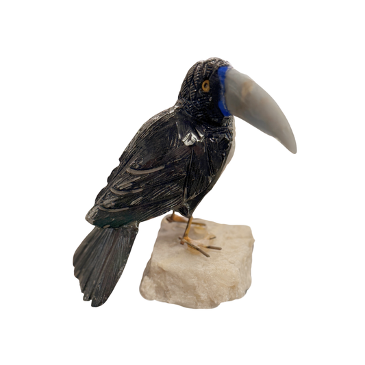 Onyx Toucan Carving on Calcite Base