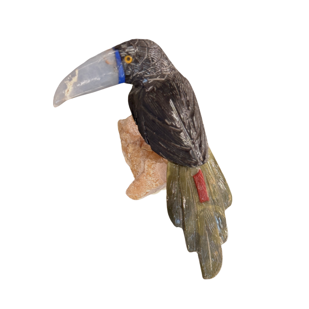 Multi-Stone Toucan Carving on Natural Base