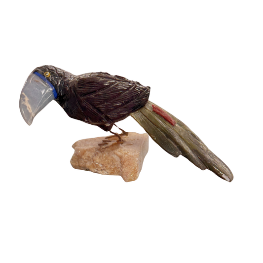 Multi-Stone Toucan Carving on Natural Base