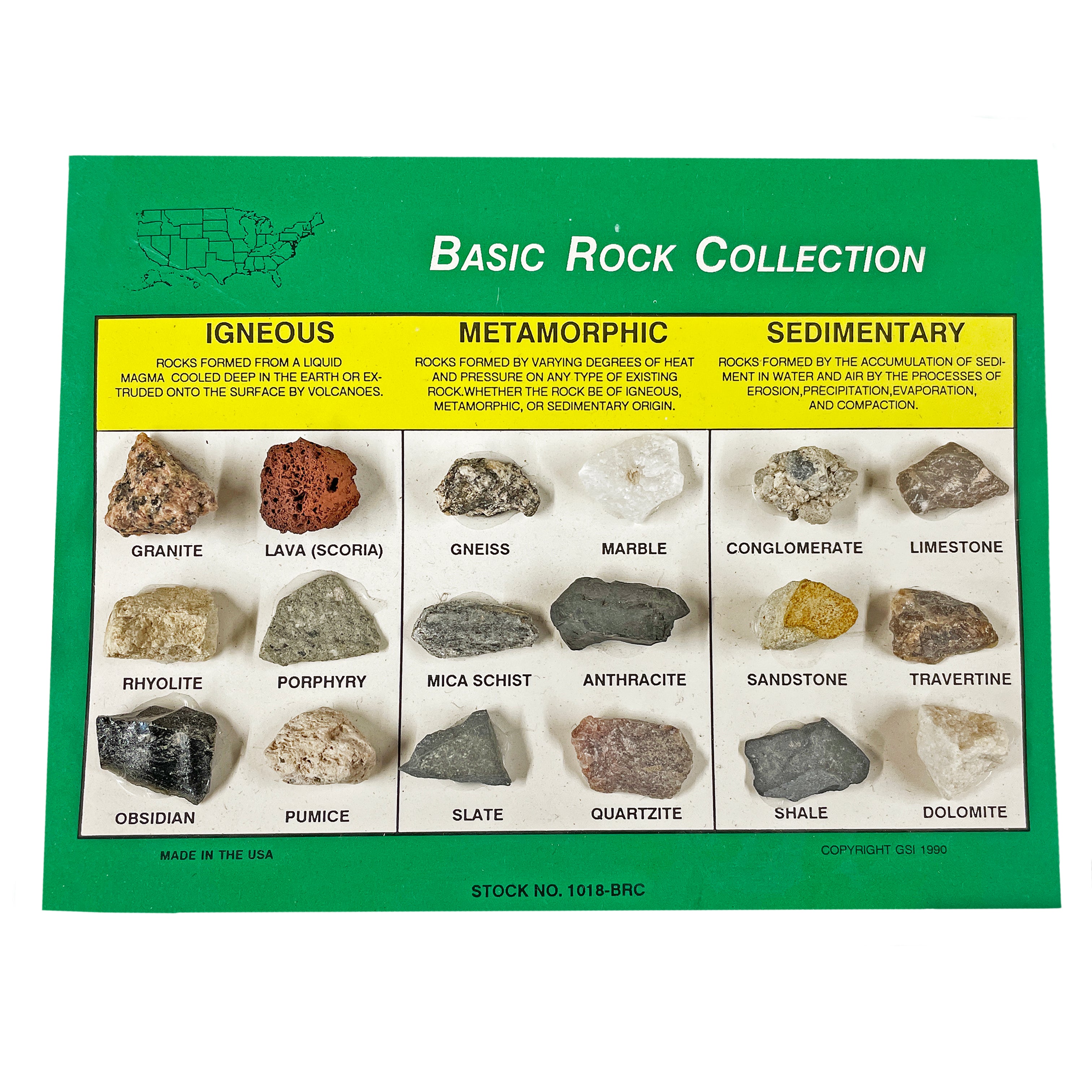 Basic 18-Piece Rock Collection Kit | Igneous, Metamorphic, Sedimentary ...