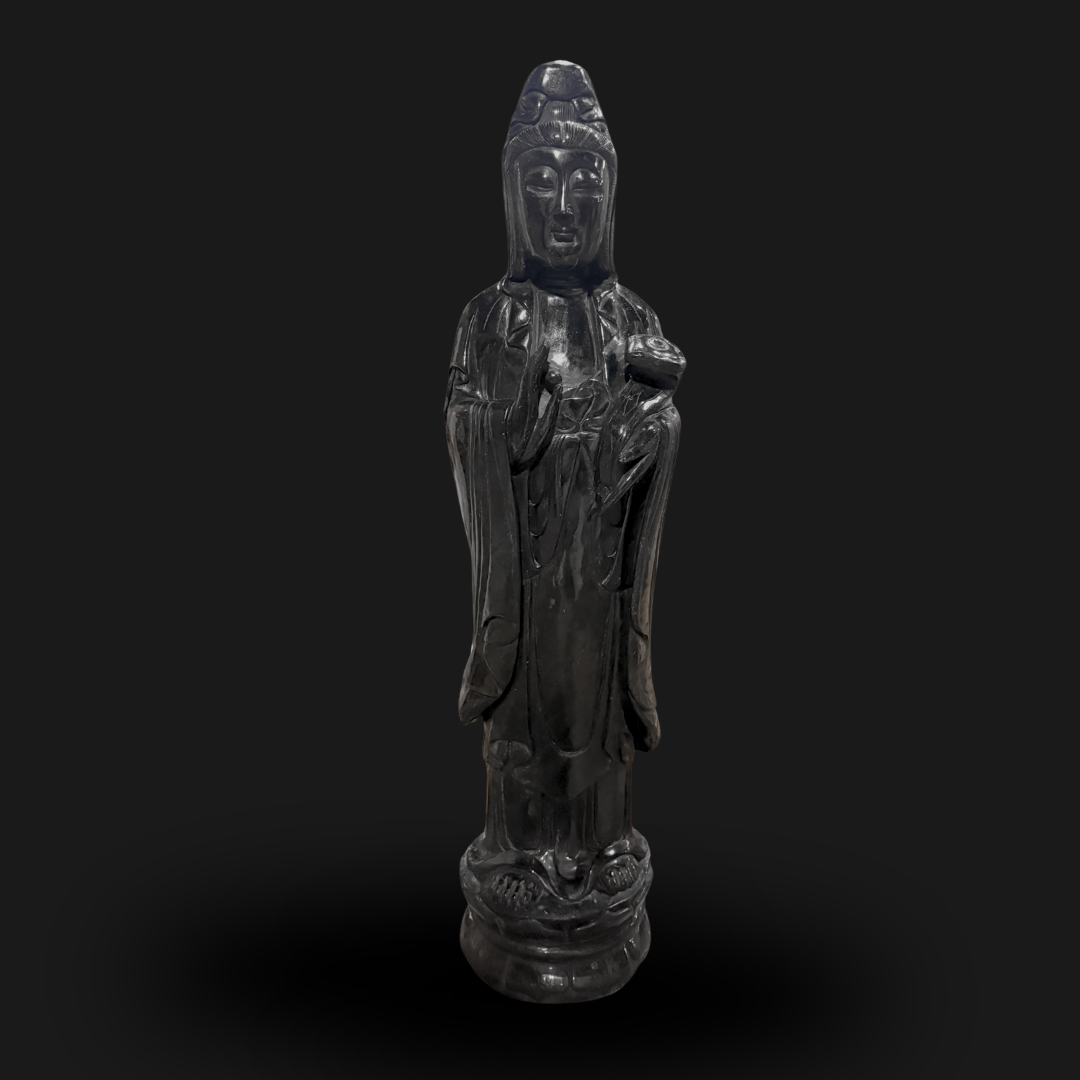 Black Jade Standing Guanyin Statue