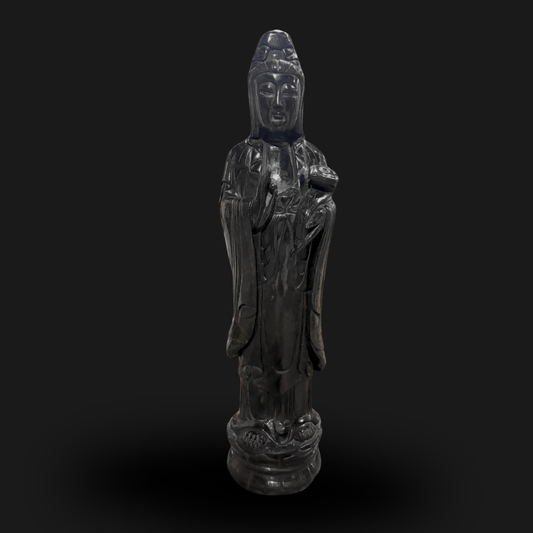 Black Jade Standing Guanyin Statue