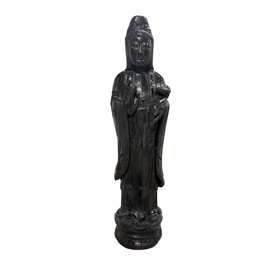 Black Jade Standing Guanyin Statue