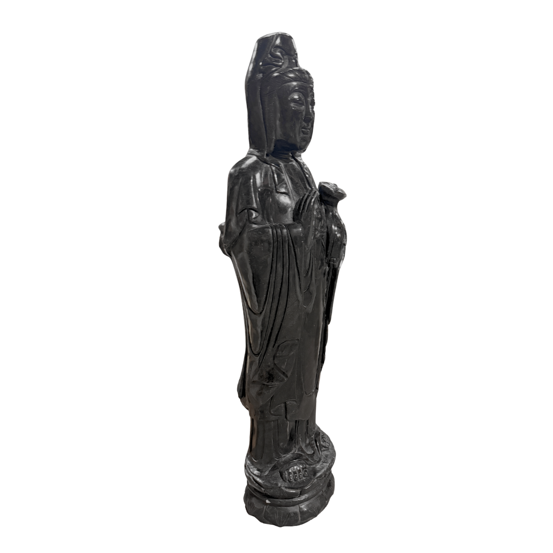 Black Jade Standing Guanyin Statue