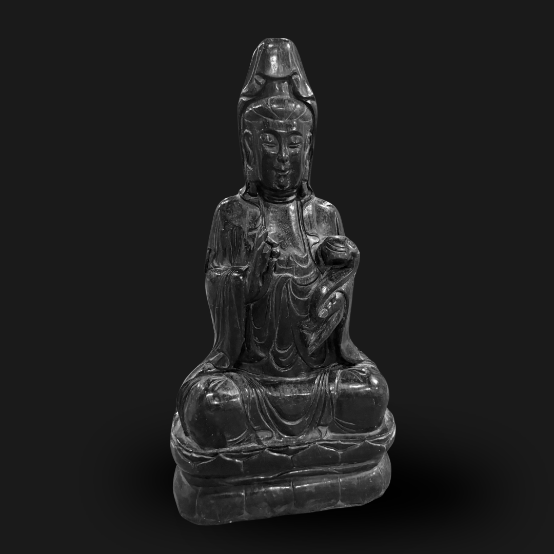 Black Jade Seated Guanyin Statue