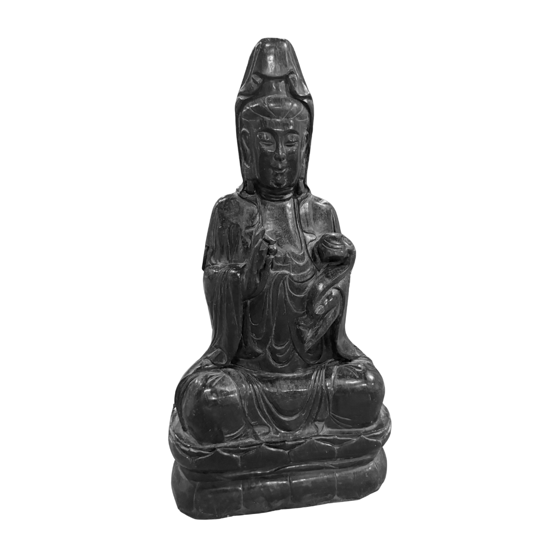 Black Jade Seated Guanyin Statue
