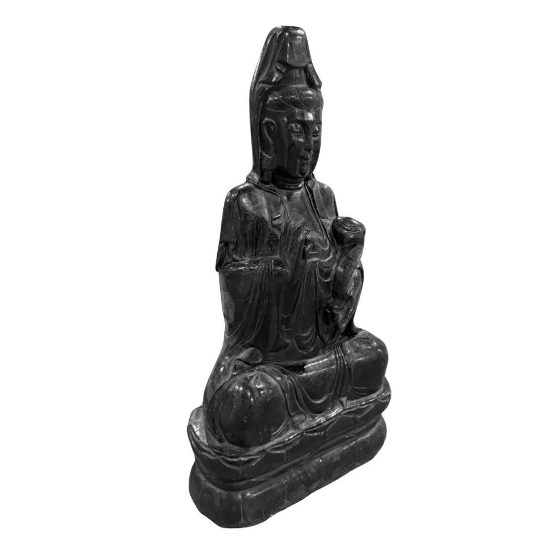 Black Jade Seated Guanyin Statue