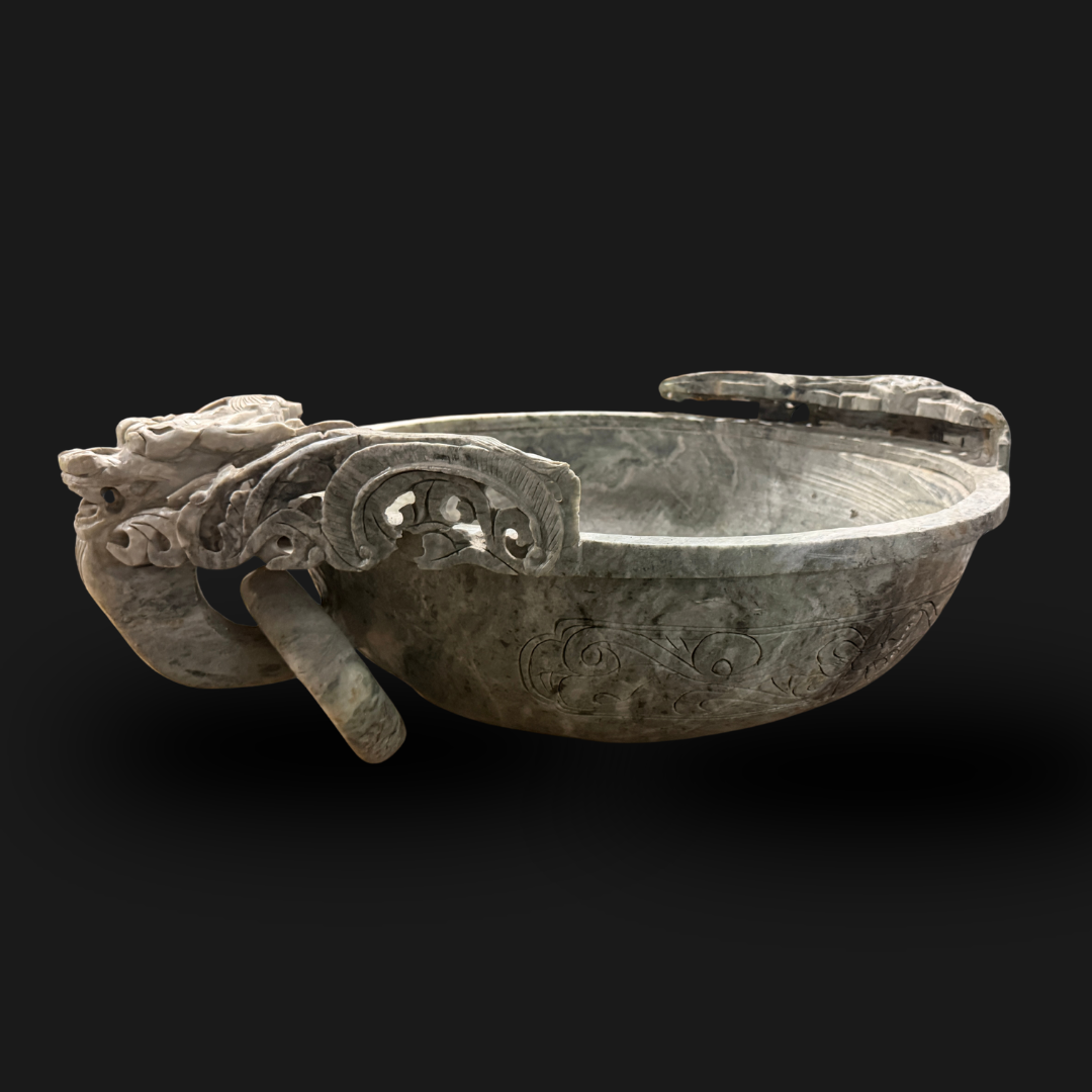 Jade Dragon Bowl with Ring Handles