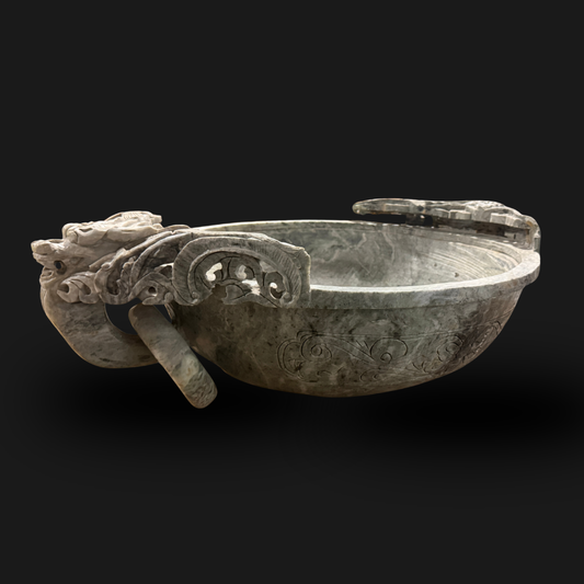 Jade Dragon Bowl with Ring Handles