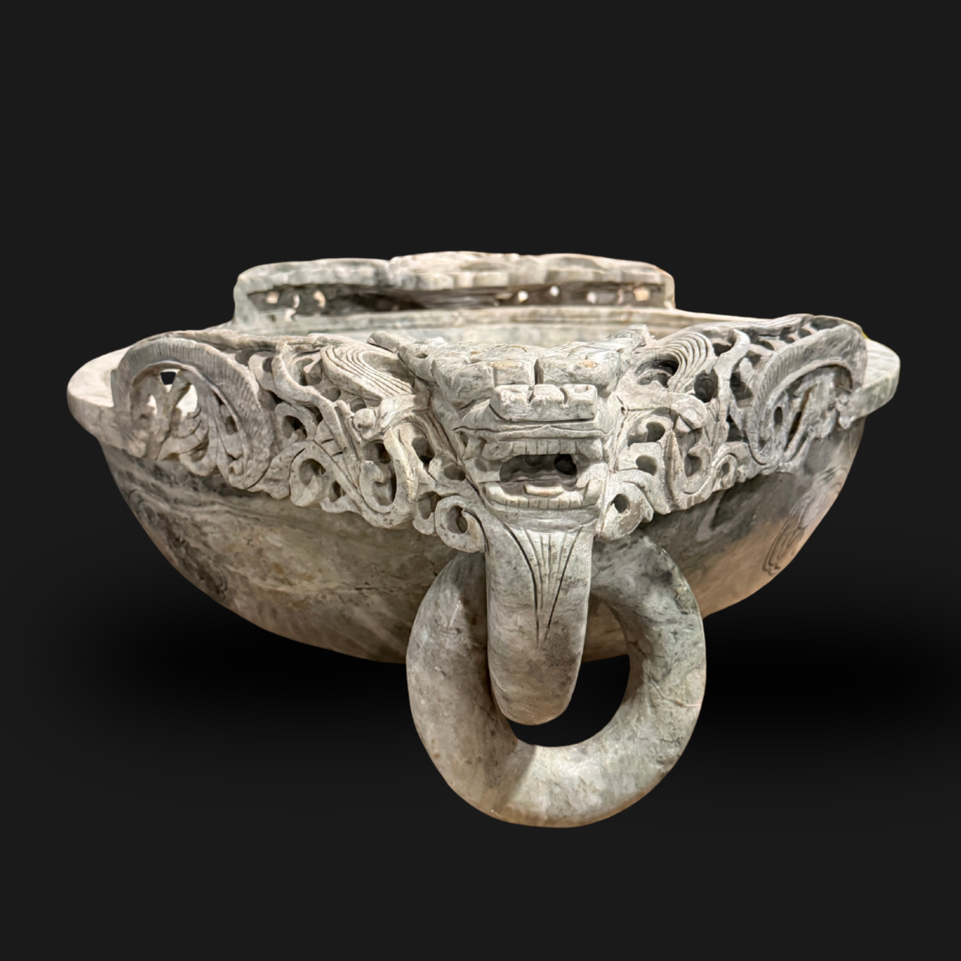 Jade Dragon Bowl with Ring Handles