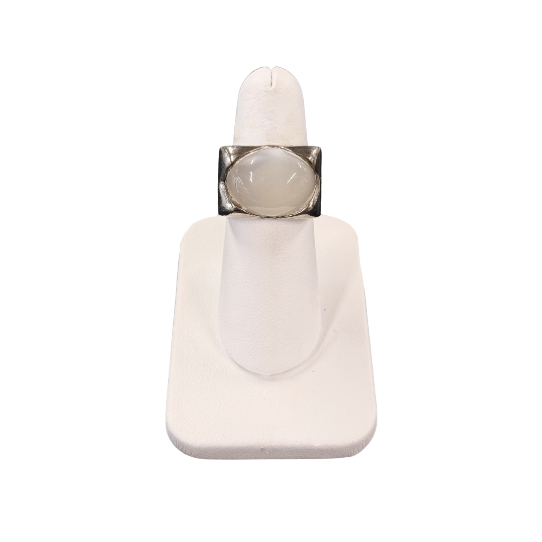 Moonstone Block Ring | Natural Moonstone Silver-Plated Ring – Art By God