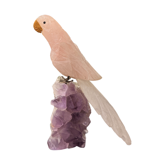 Rose Quartz Bird on Amethyst