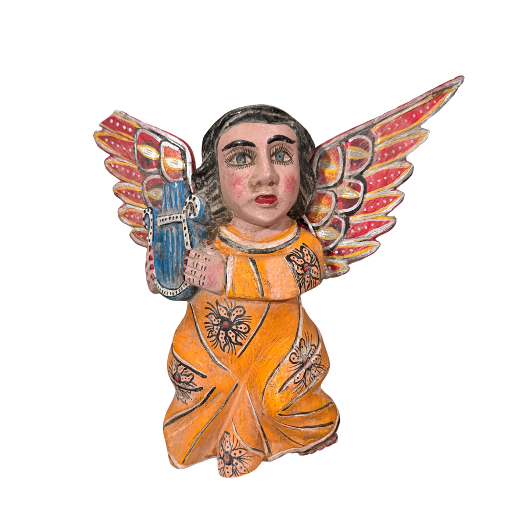 Angel with Harp Folk Figure